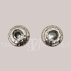 KATE SPADE Bezel CZ Elegant Edge Hammered Round Stud Earrings Clear Silver